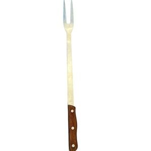 Vintage Stainless Steel Carving Fork Wood Triple Rivet Handle Japan 14.5 inch